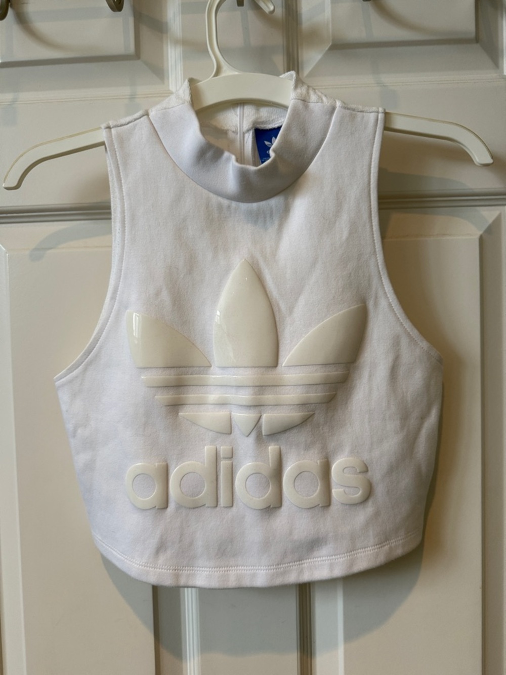 adidas White Sleeveless Trefoil Crop Top
